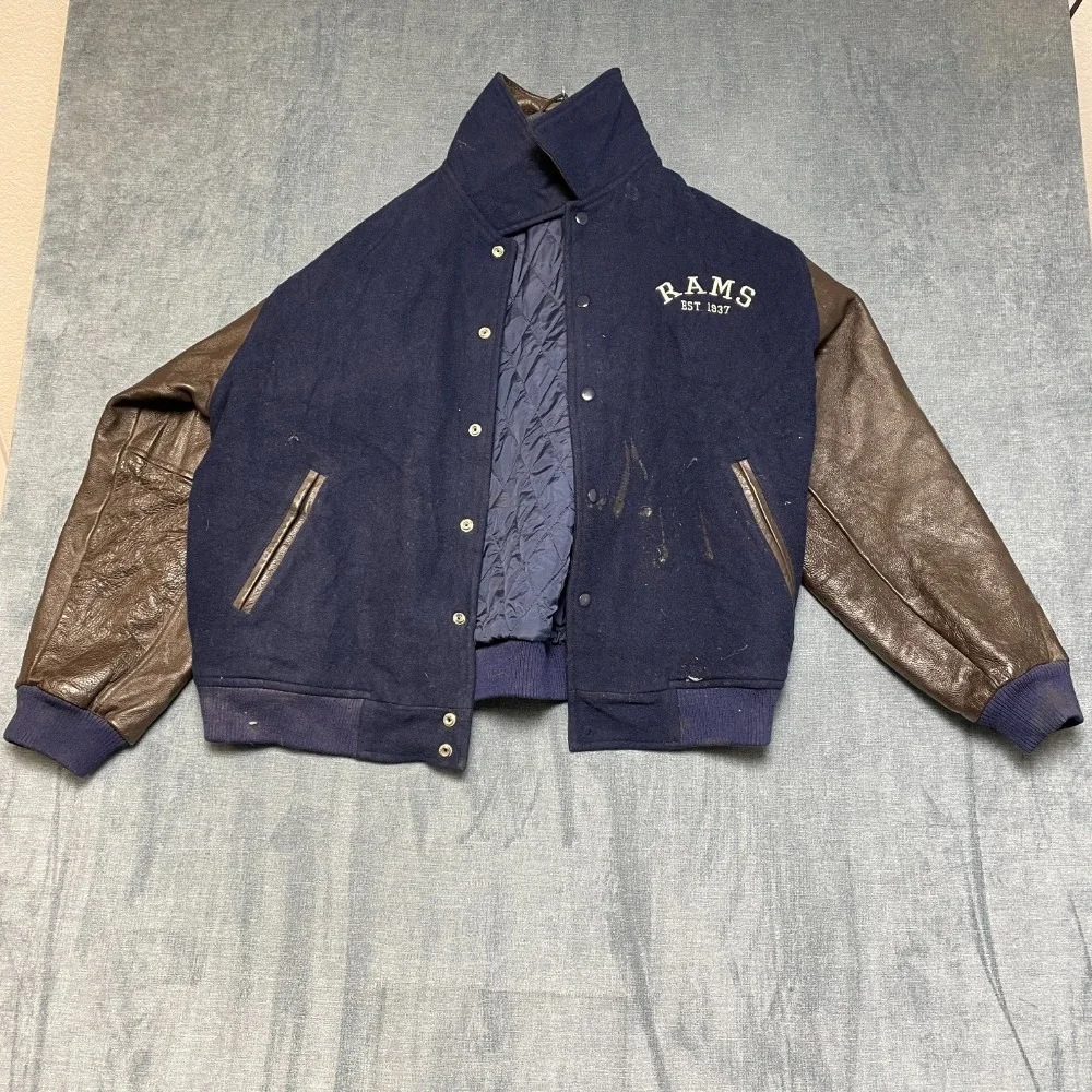 VTG Los Angeles Rams Letterman Jacket Men L Navy Blue Reebok Football NFL
